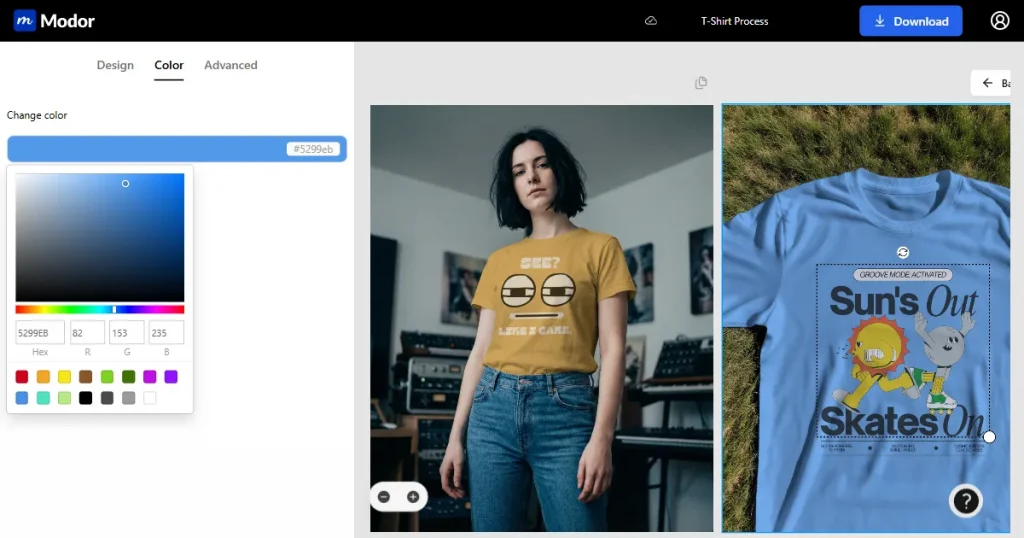 customize t-shirt mockup on modor