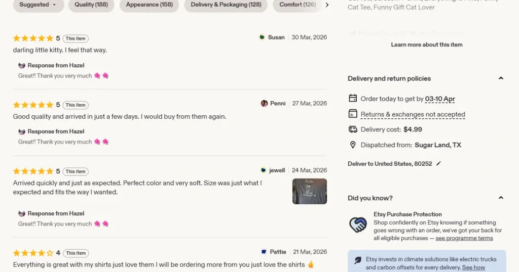 positive customer reviews on etsy shop