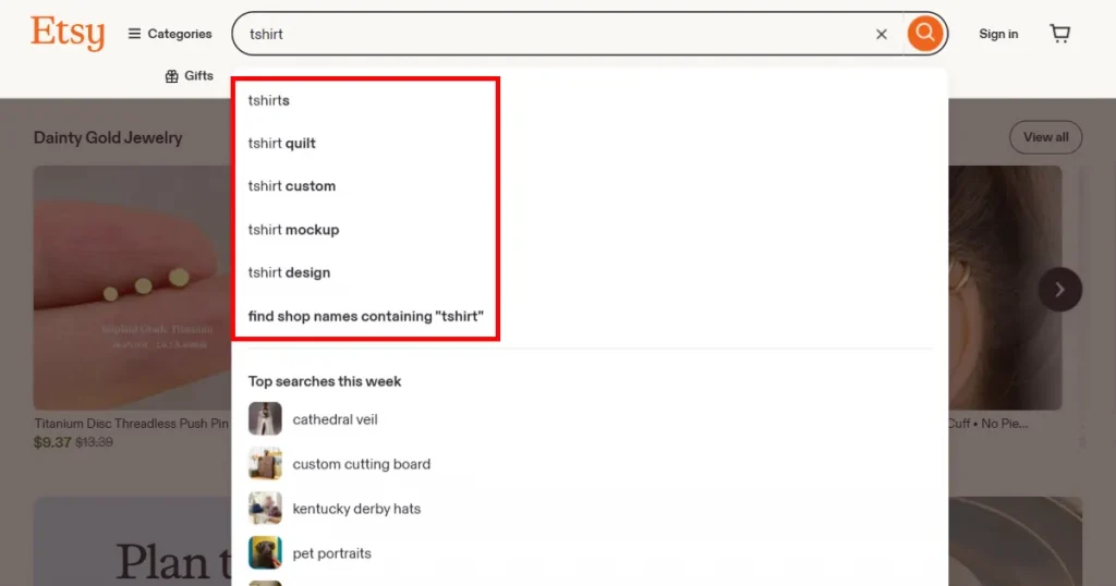 etsy trending t-shirt search suggestions