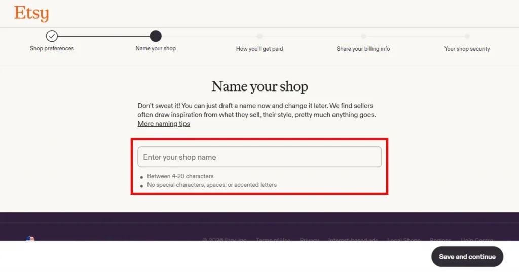 choose a name for your etsy shop