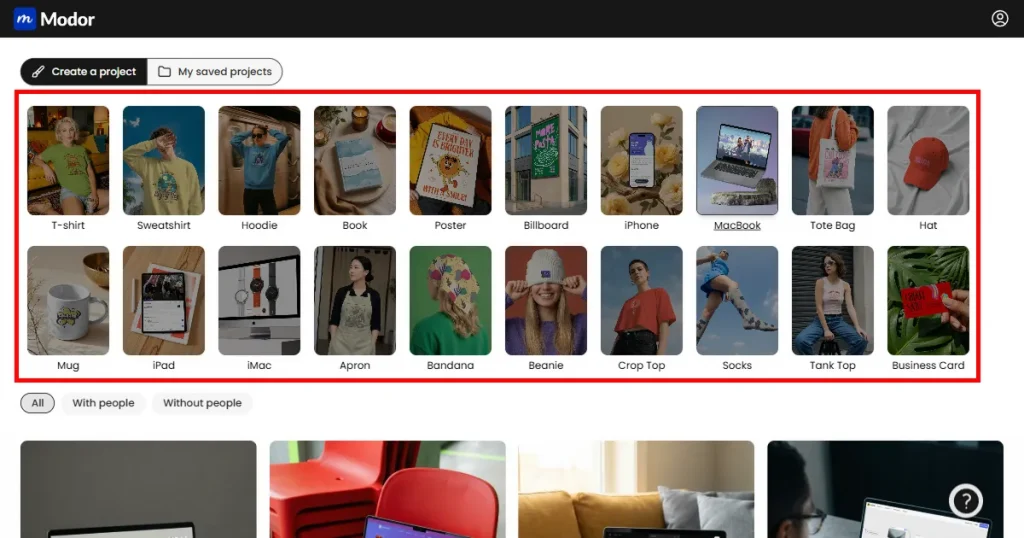 select a t-shirt mockup template on modor