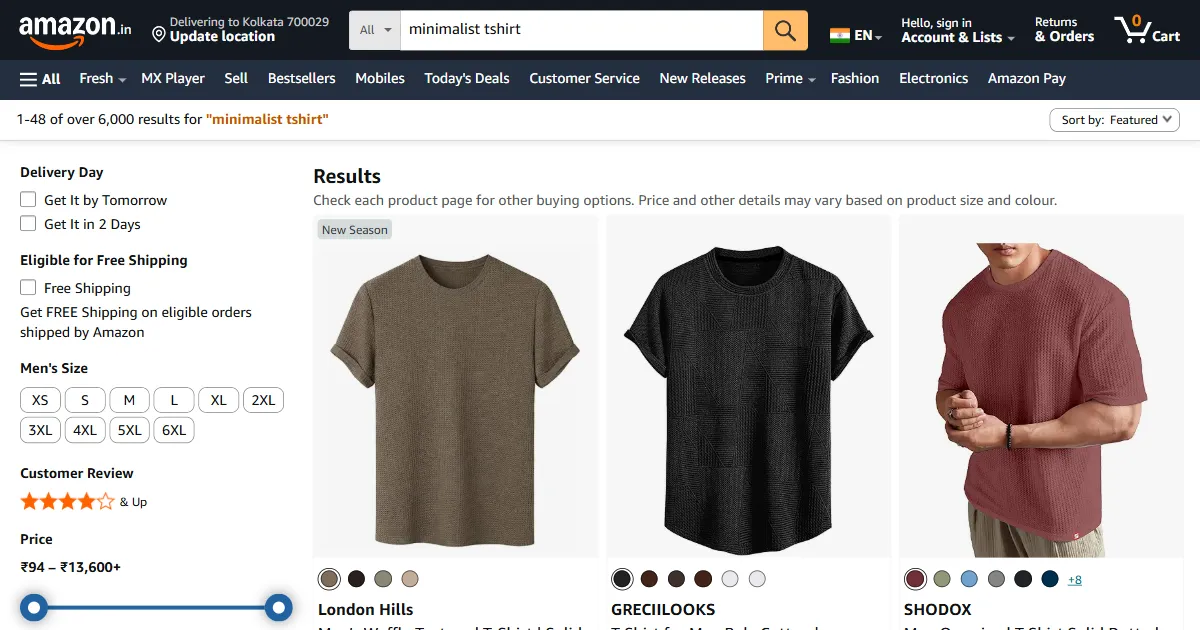 amazon t-shirt listings from different sellers