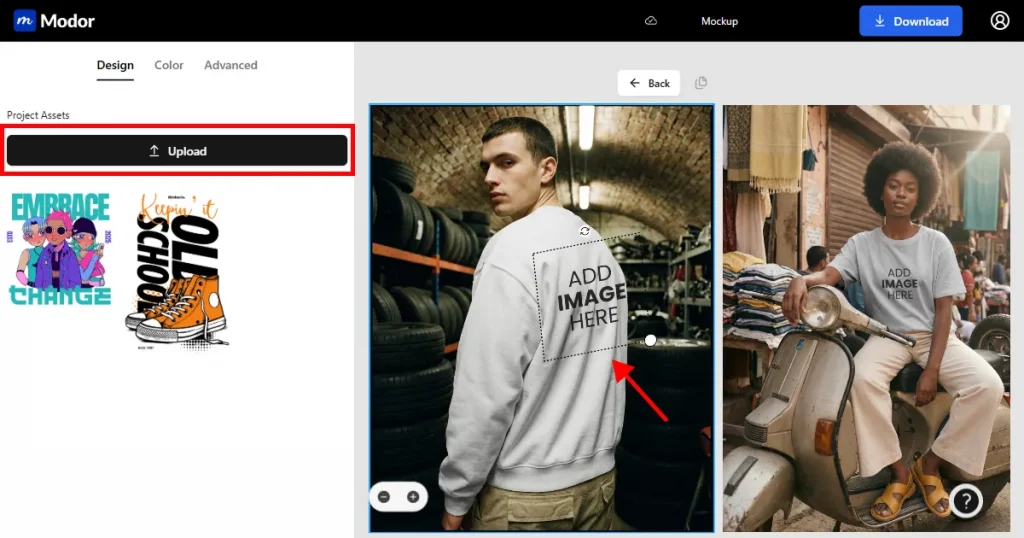 upload t-shirt design to mockup tool