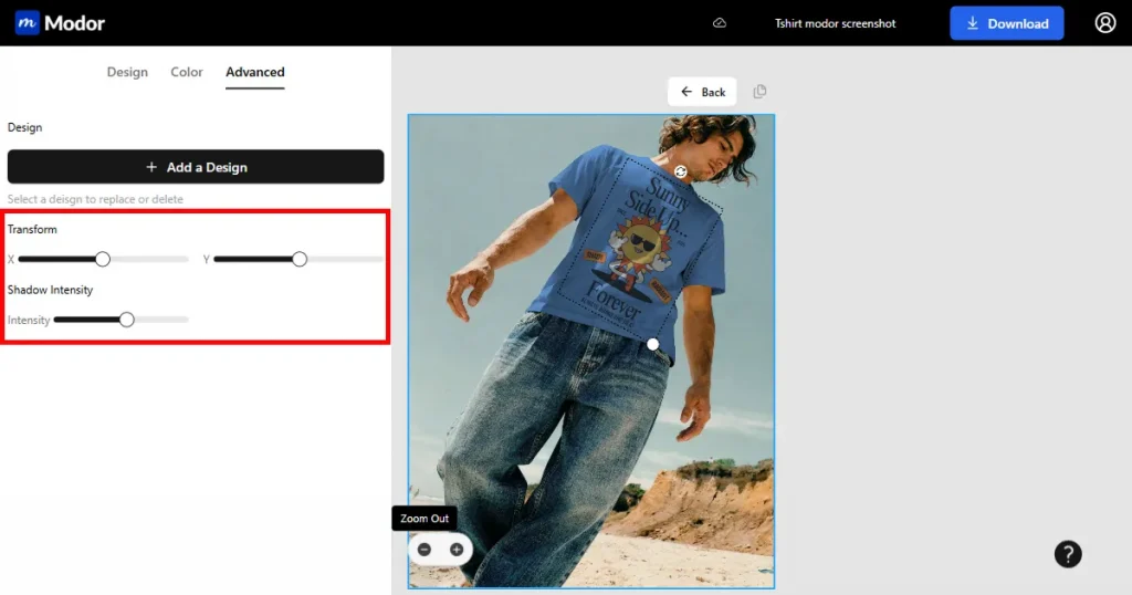Modor mockup editing interface
