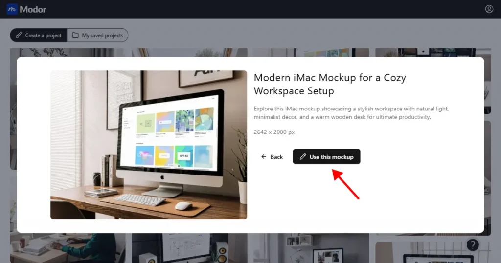 Click on Use this mockup to select the iMac mockup template