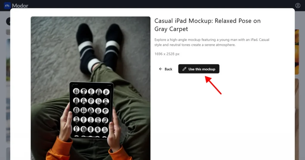 Click on Use this mockup to select the iPad mockup template