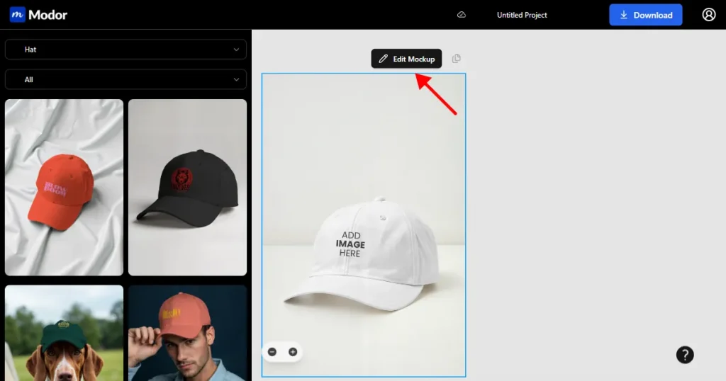 Edit the hat mockup on Modor