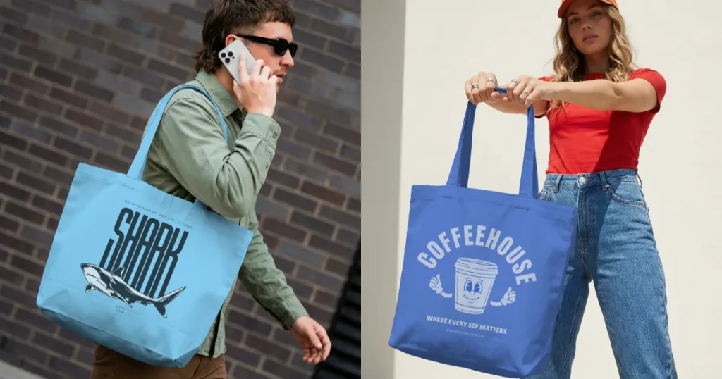 Model carrying a tote bag