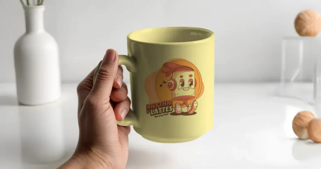 Yellow pop culture mug mockup