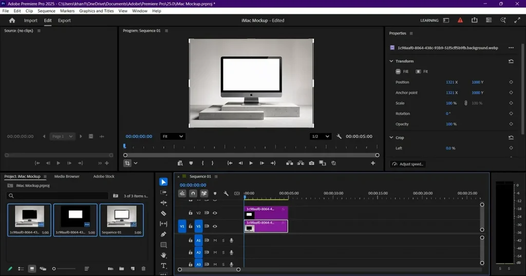 imac design editing mockup in premiere pro
