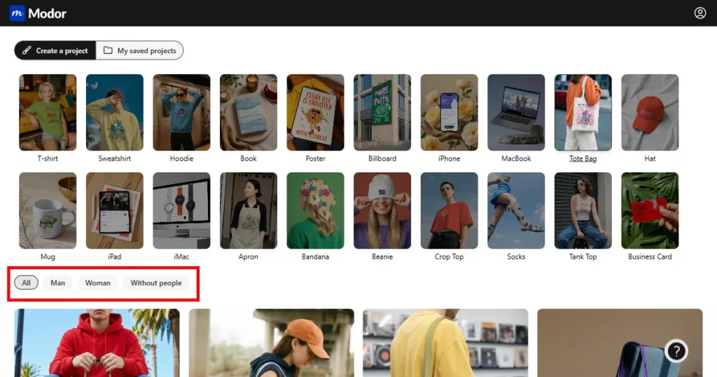 Create tote bag mockups with Modor