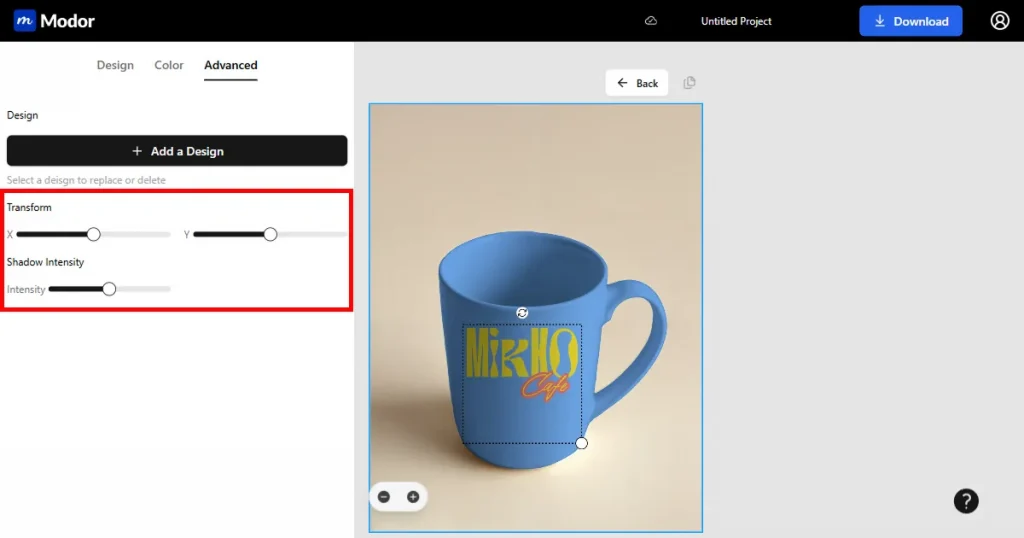 Advanced mug mockup editing option