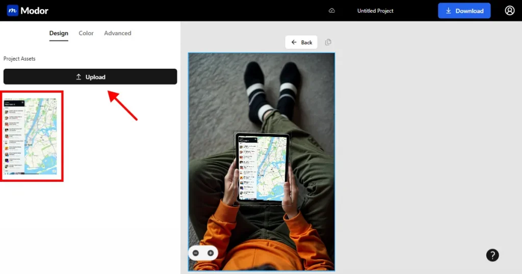 Upload app screen inside iPad mockup