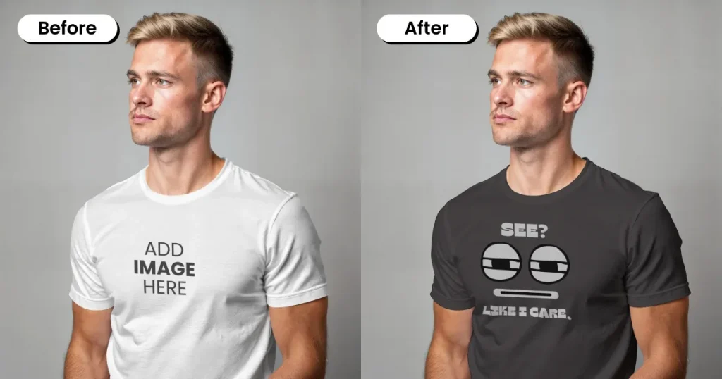 Angle-view male model black t-shirt mockup