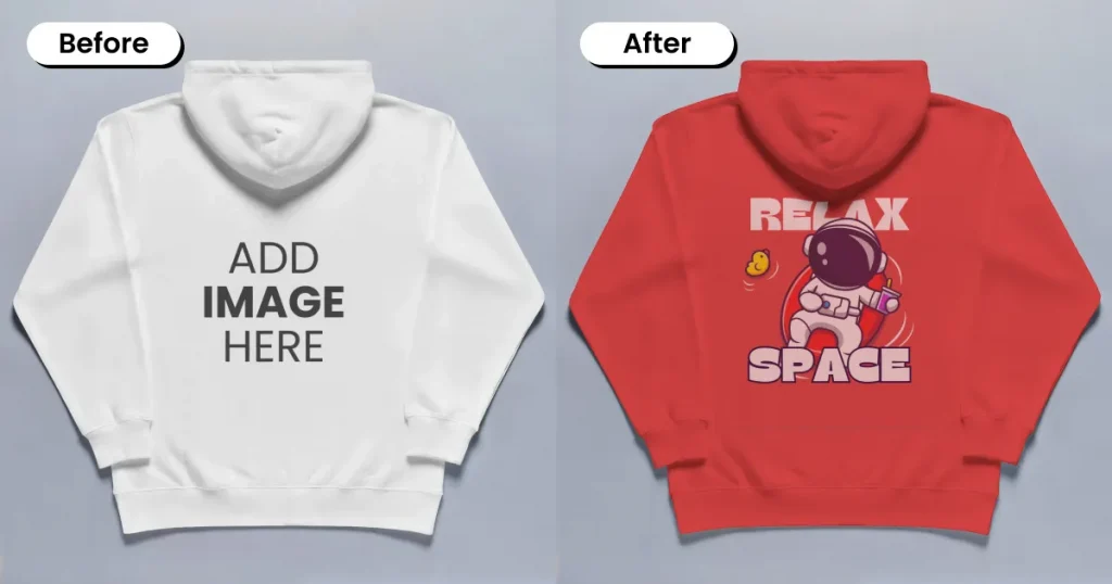 back view red hoodie mockup template