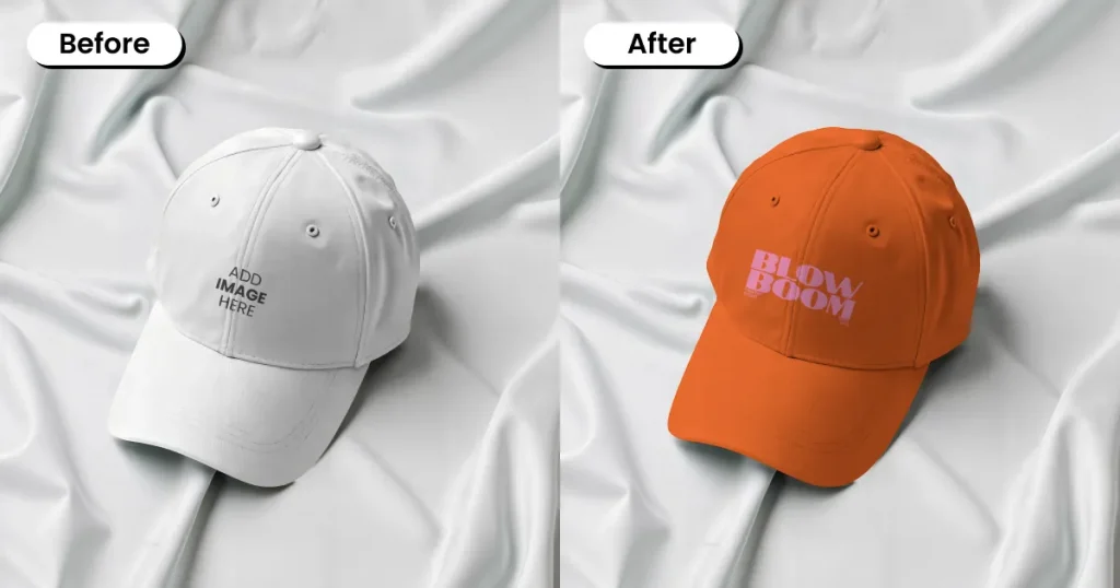 Baseball cap mockup on satin fabric