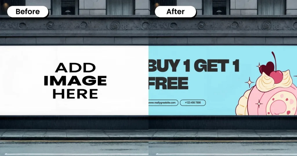 Rainy street Billboard Mockup