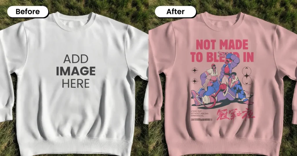 Bold flat lay sweatshirt mockup against grass background