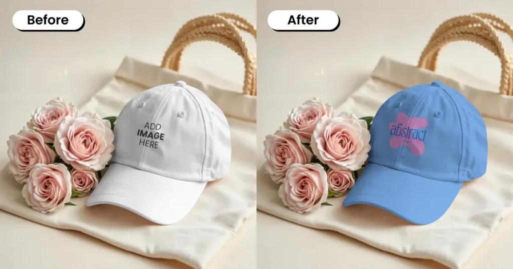 Cap mockup and a bouquet of roses