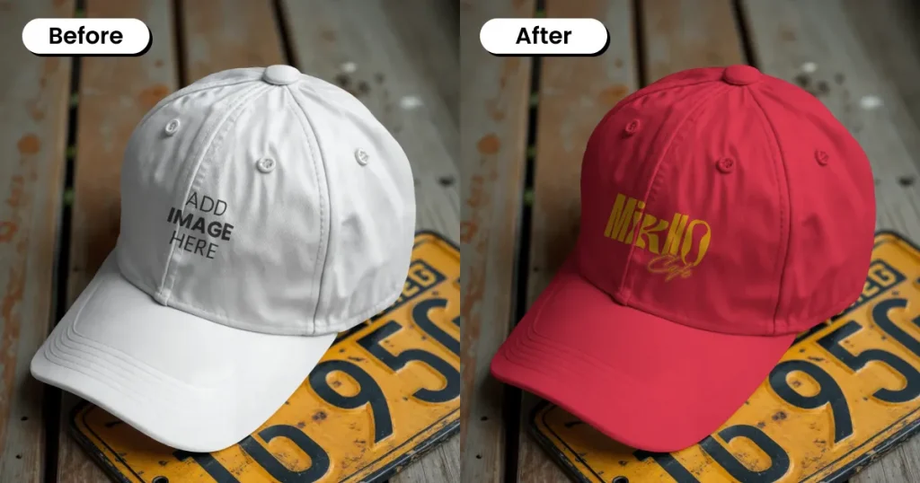 Cap mockup with a license plate