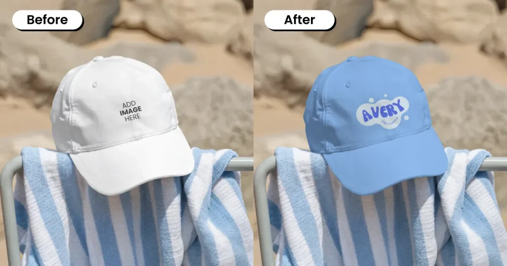 Cap mockup on a beach towel