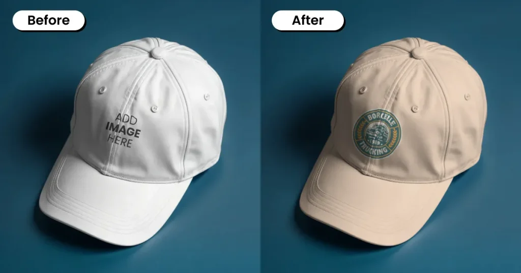 Cap mockup on a navy blue surface