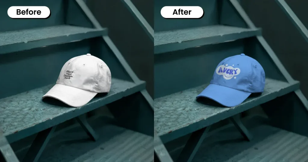 Cap mockup with teal metal steps