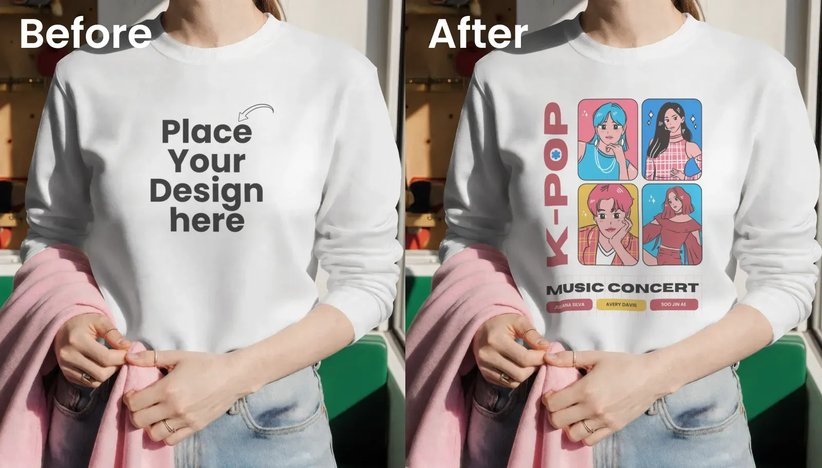 Casual indoor lifestyle sweatshirt mockup in cozy setting