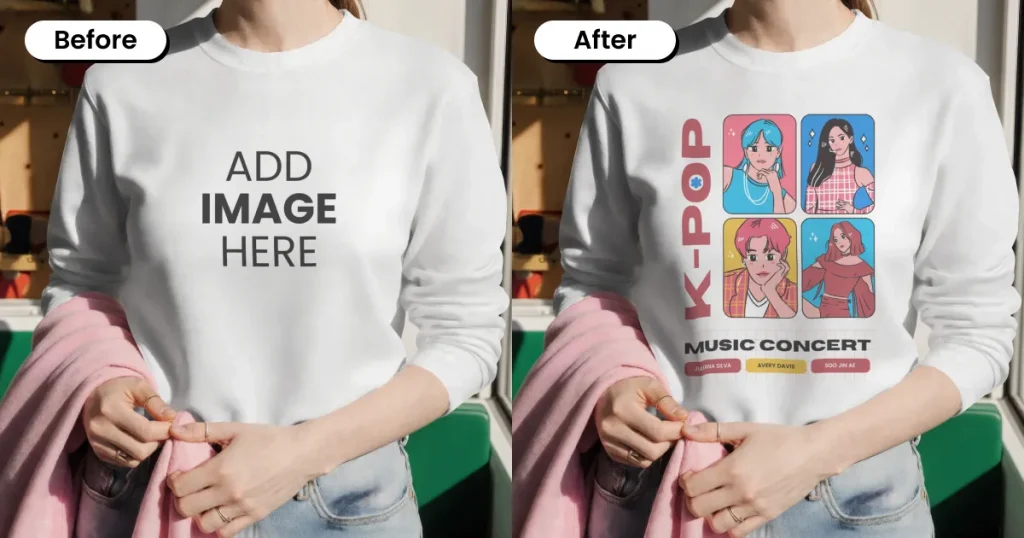 Casual indoor white sweatshirt mockup in cozy setting