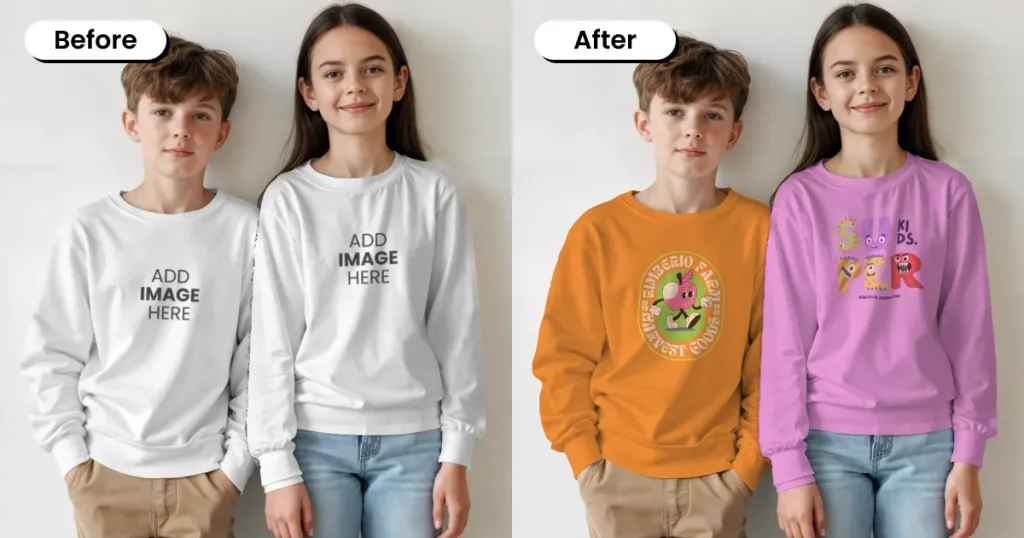 Children’s lifestyle sweatshirt mockup featuring two kids