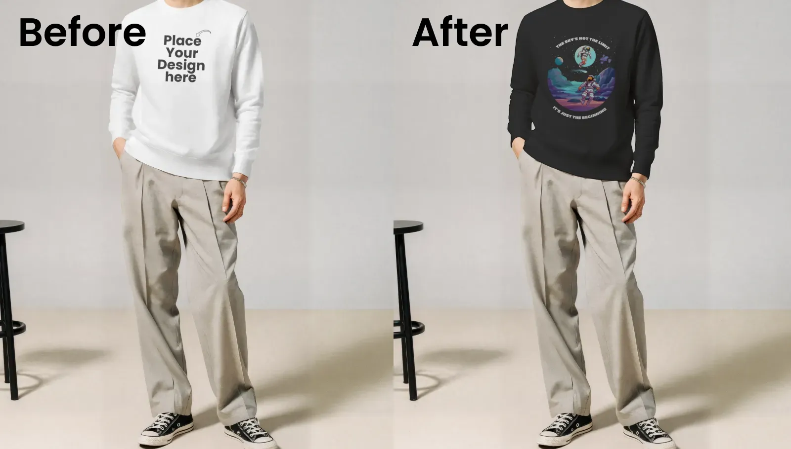 Clean studio style sweatshirt mockup featuring a male model