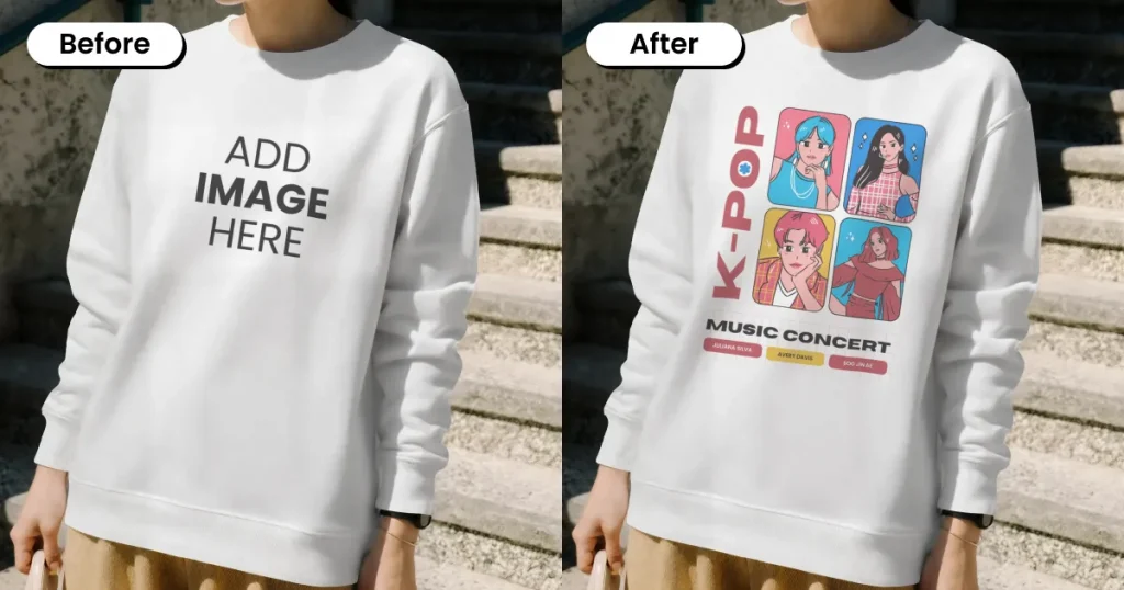 Clean sweatshirt mockup against an outdoor stairway background