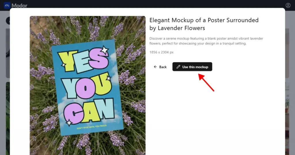 Click on Use this mockup to select the poster mockup