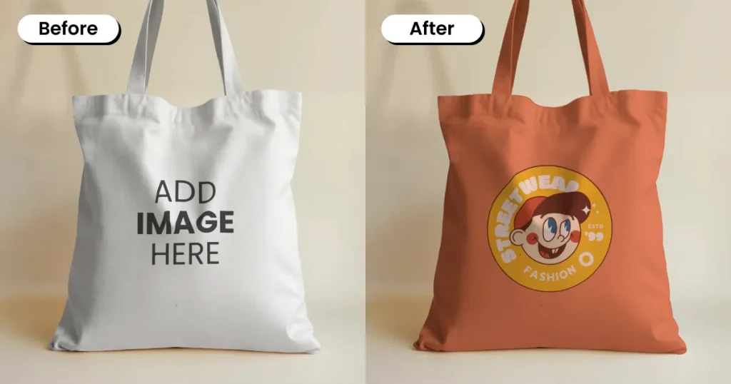 Cotton tote bag mockup against a plain cream wall