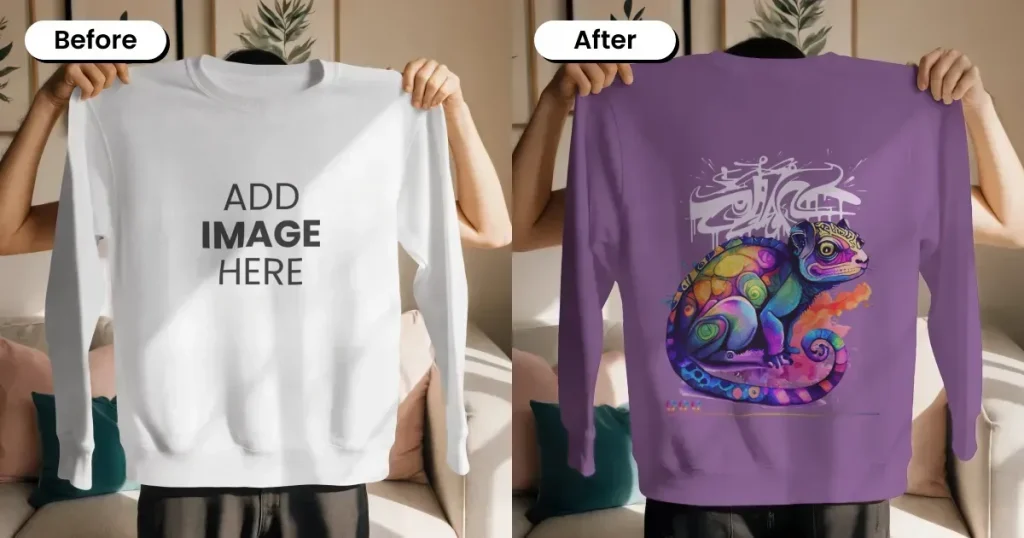 Cozy lifestyle sweatshirt mockup in the living room