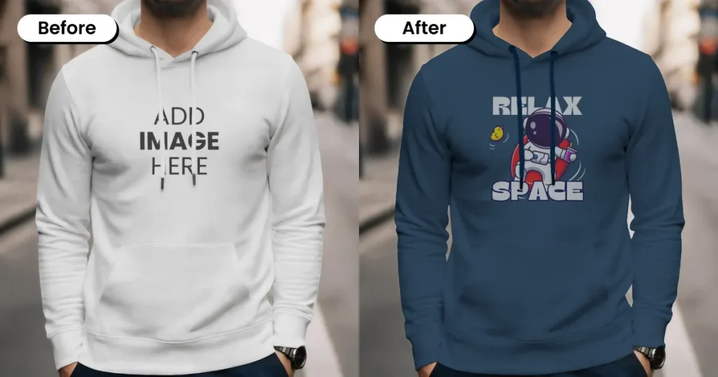 front view guy on street hoodie mockup template