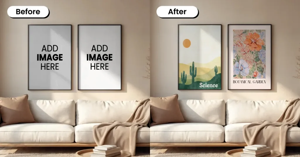 Dual poster mockups in a living room