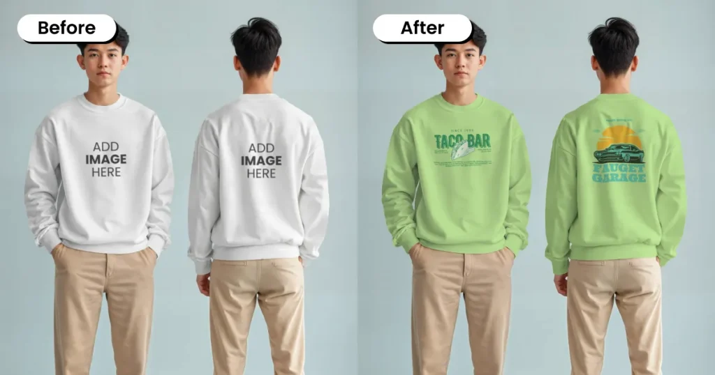 Dual view oversized sweatshirt mockup front and back