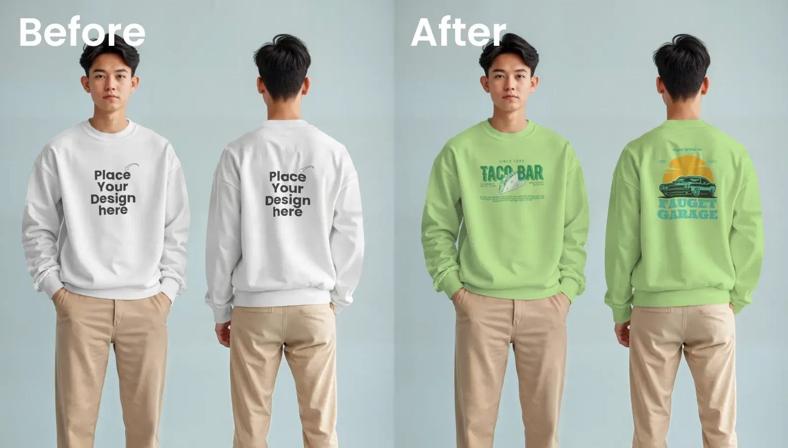 Dual view oversized sweatshirt mockup front and back
