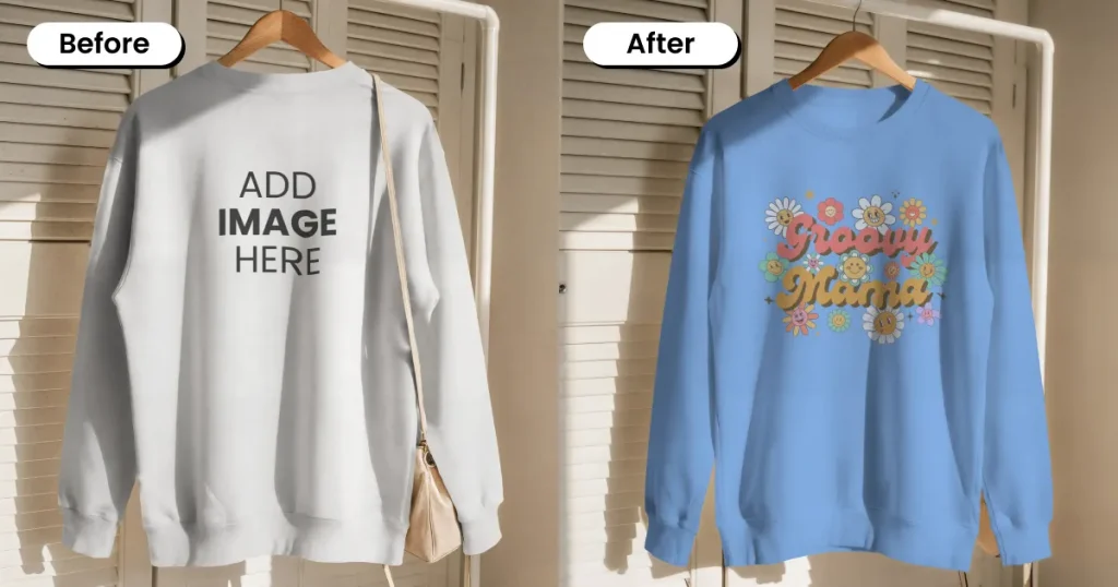 Elegant hanging sweatshirt mockup in minimalist setting