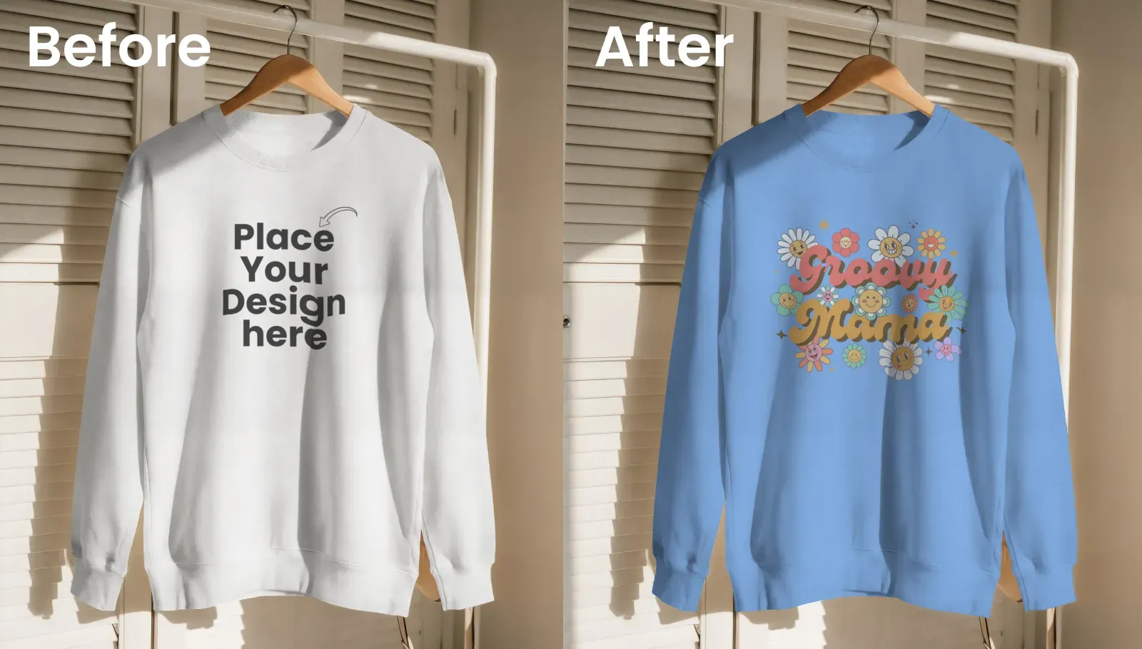 Elegant hanging sweatshirt mockup in minimalist setting