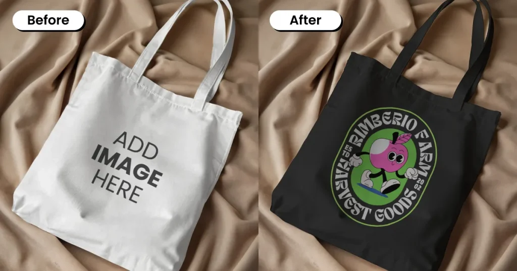 Free tote bag mockup on textured beige fabric