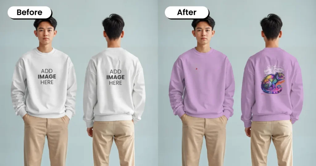 front and back shot crewneck hoodie mockup