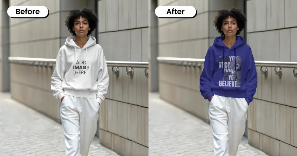 girl walking with hoodie mockup template