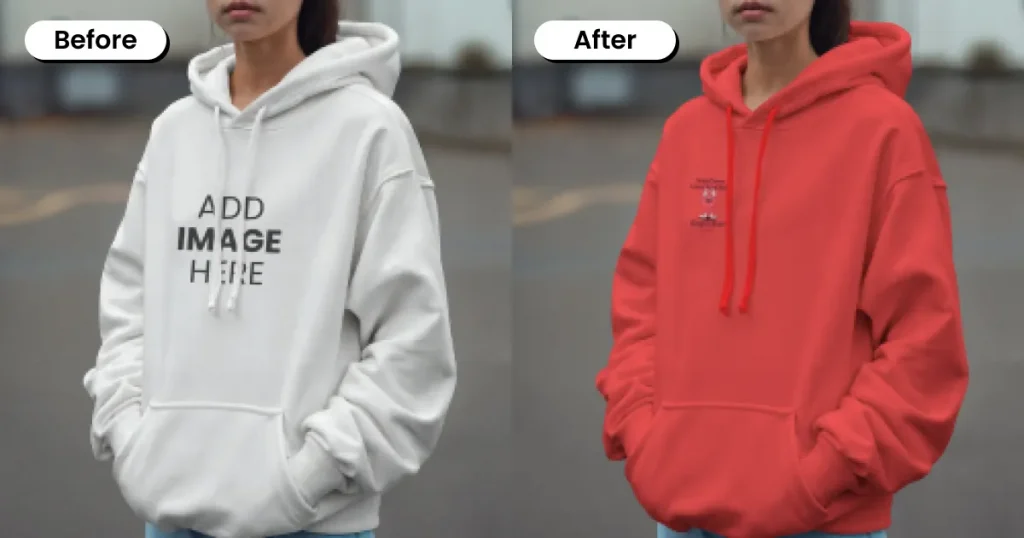 girl wearing hoodie on street mockup template