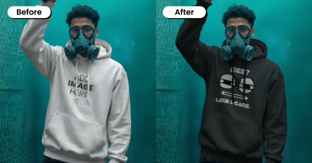 guy wearing hoodie with smoke signal mockup template