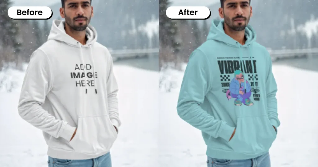 guy wearing hoodie in snow mockup template