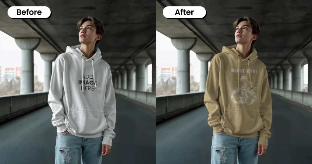 male model under a bridge hoodie mockup