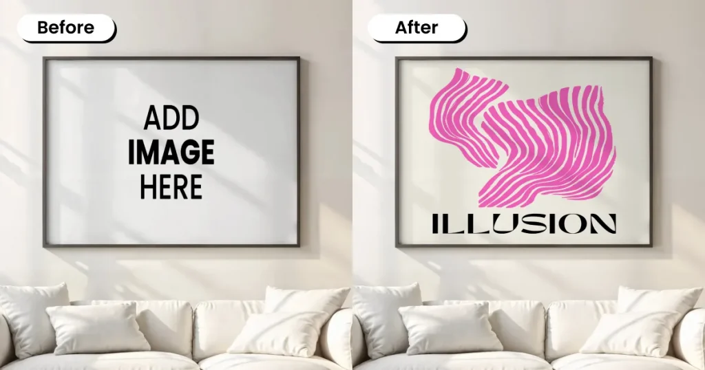 horizontal poster mockup templates in interior space