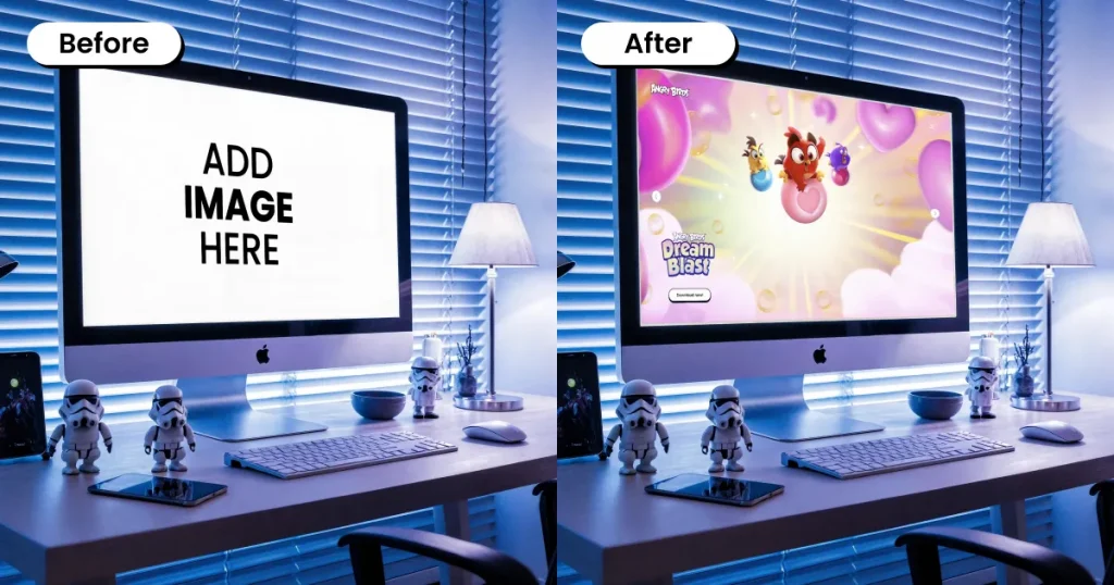 iMac mockup of a gaming setup